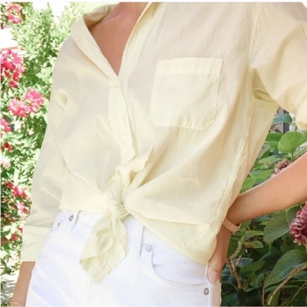 Grayson The Hero Button-Up Tissue-Cotton Button Down Shirt in Butter Yellow